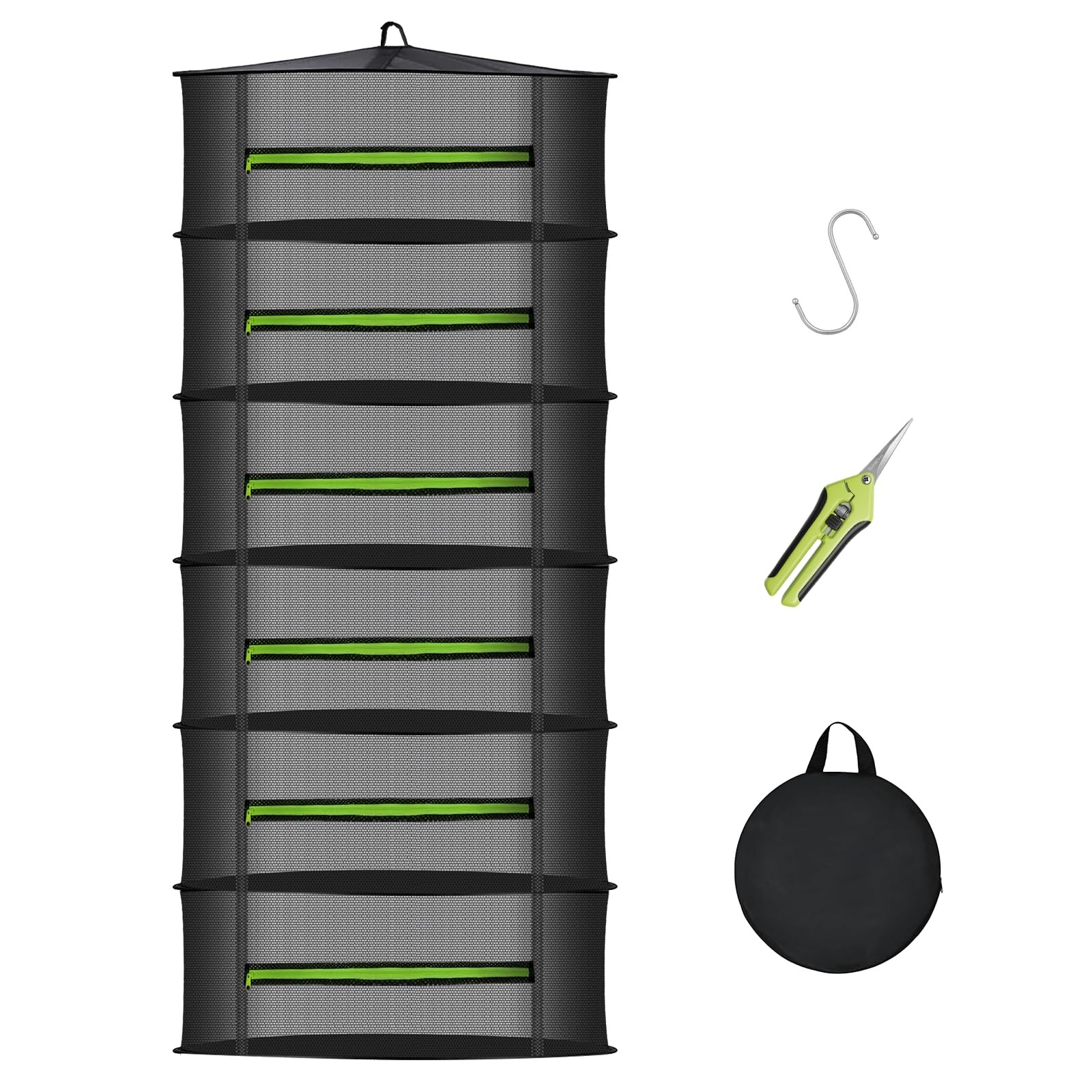 Herb Drying Rack with Mesh Design, Hanging Drying Rack with Green Zipper & Ga...