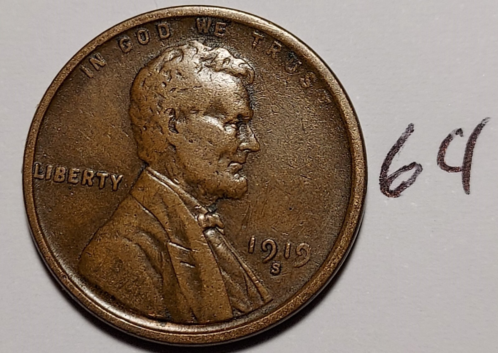 1919-S Lincoln Wheat Cent    Very Fine   #64