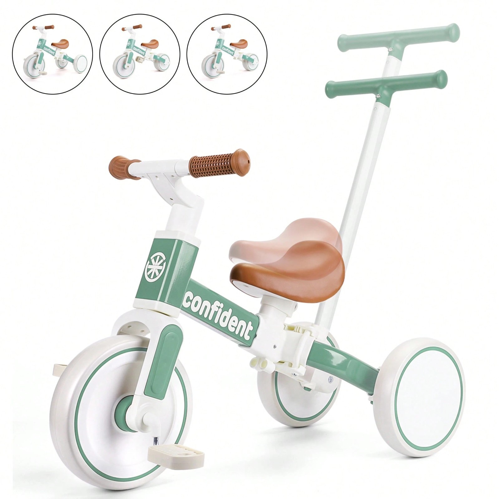 5 In 1 Baby Balance Bike Toddler Trike Push Stroller Tricycle Green 1-3 Yr Old