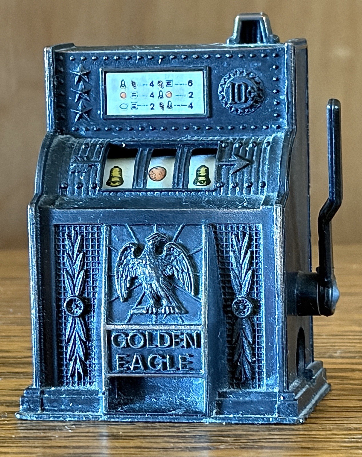 Vtg "GOLDEN EAGLE" Metal 2.5" Miniature Slot Machine w/Lever Pencil Sharpener A+