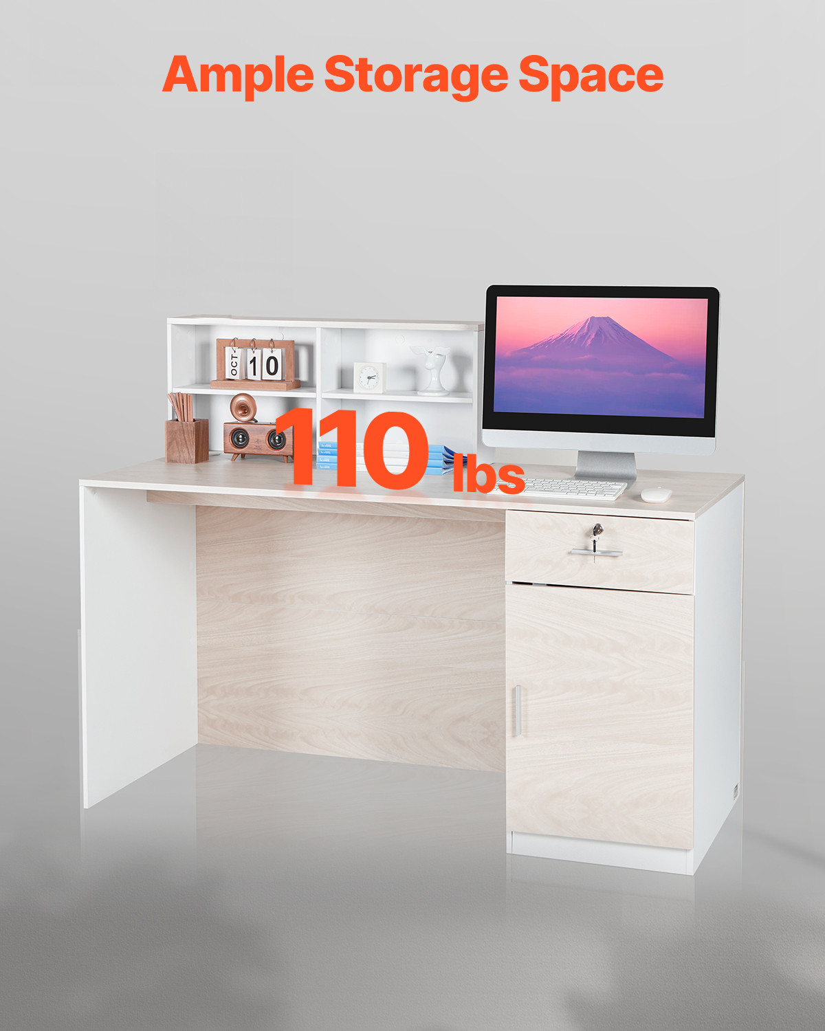 Reception Desk Rectangular Front Counter Table 55.12 in Wood Office Table