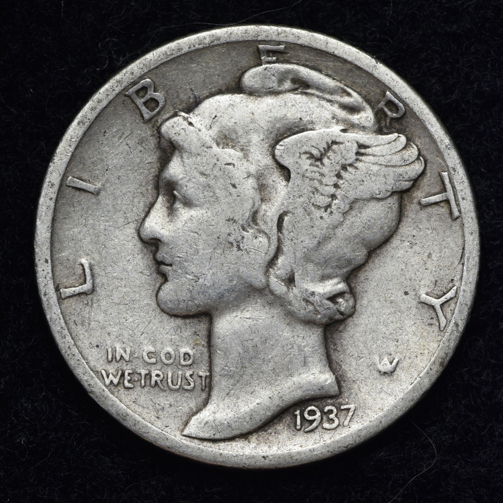 1937-D Mercury Silver Dime GOOD / VG FREE SHIPPING