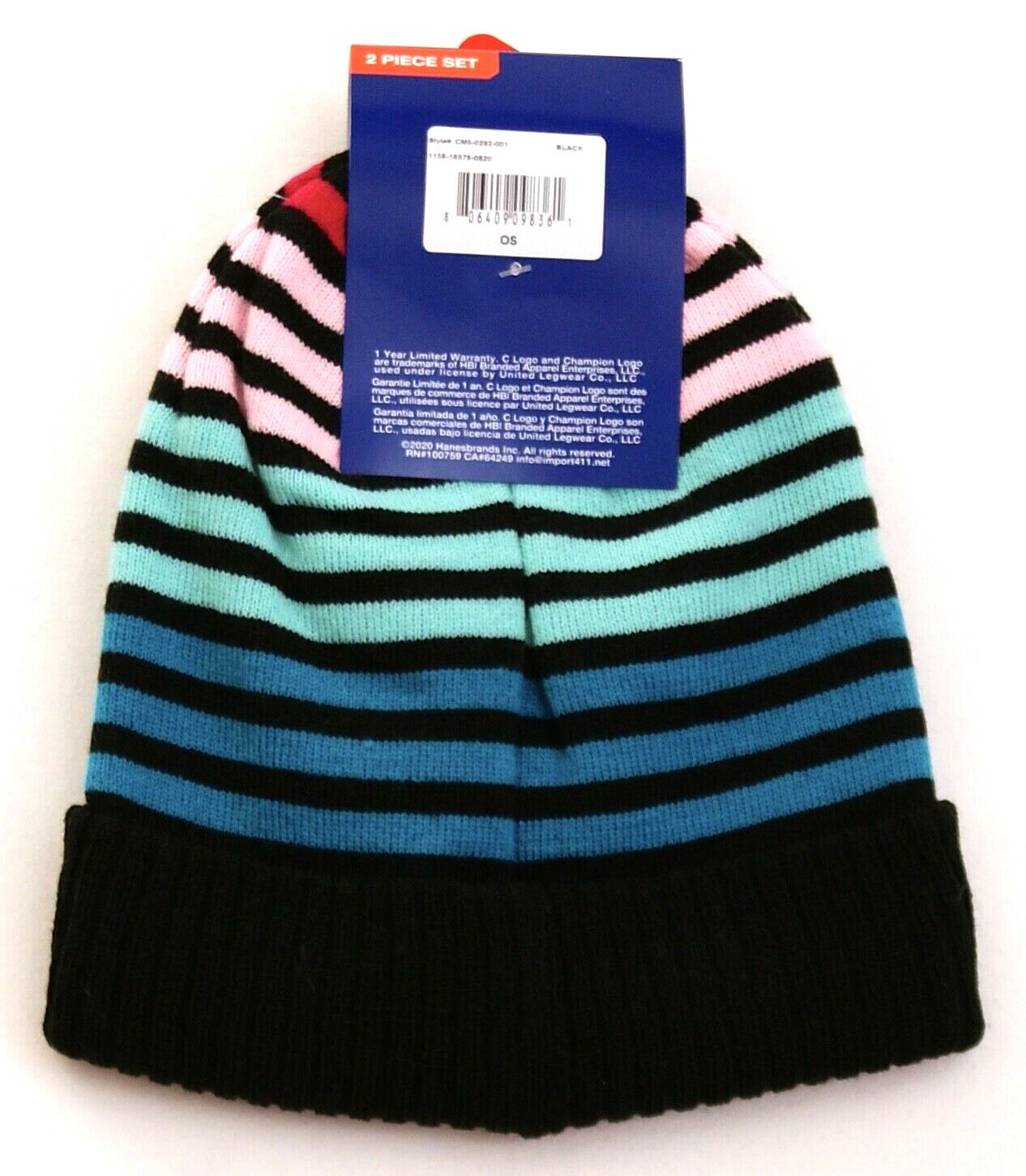 Champion Multi Color Striped Knit Cuff Beanie & Gloves Youth Boy's 8-20 NWT