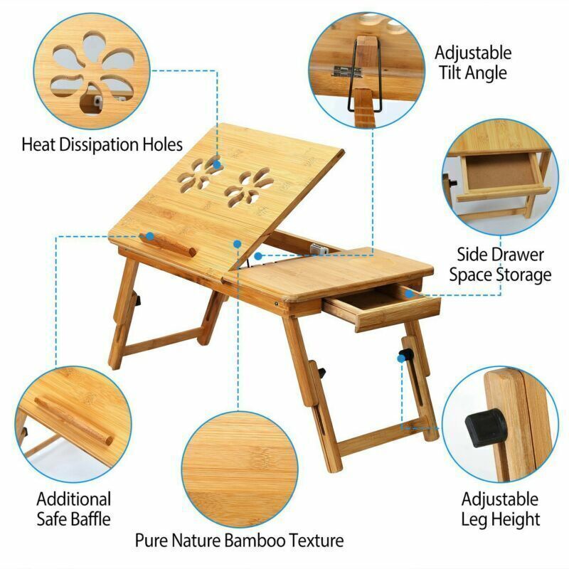 Adjustable Bamboo Laptop Folding Lap Desk Notebook Bed Tray Table Portable Stand