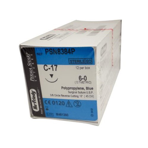 Hu-Friedy PSN8384P Perma Sharp Polypropylene Sutures C-17 6-0 18" 12/Bx