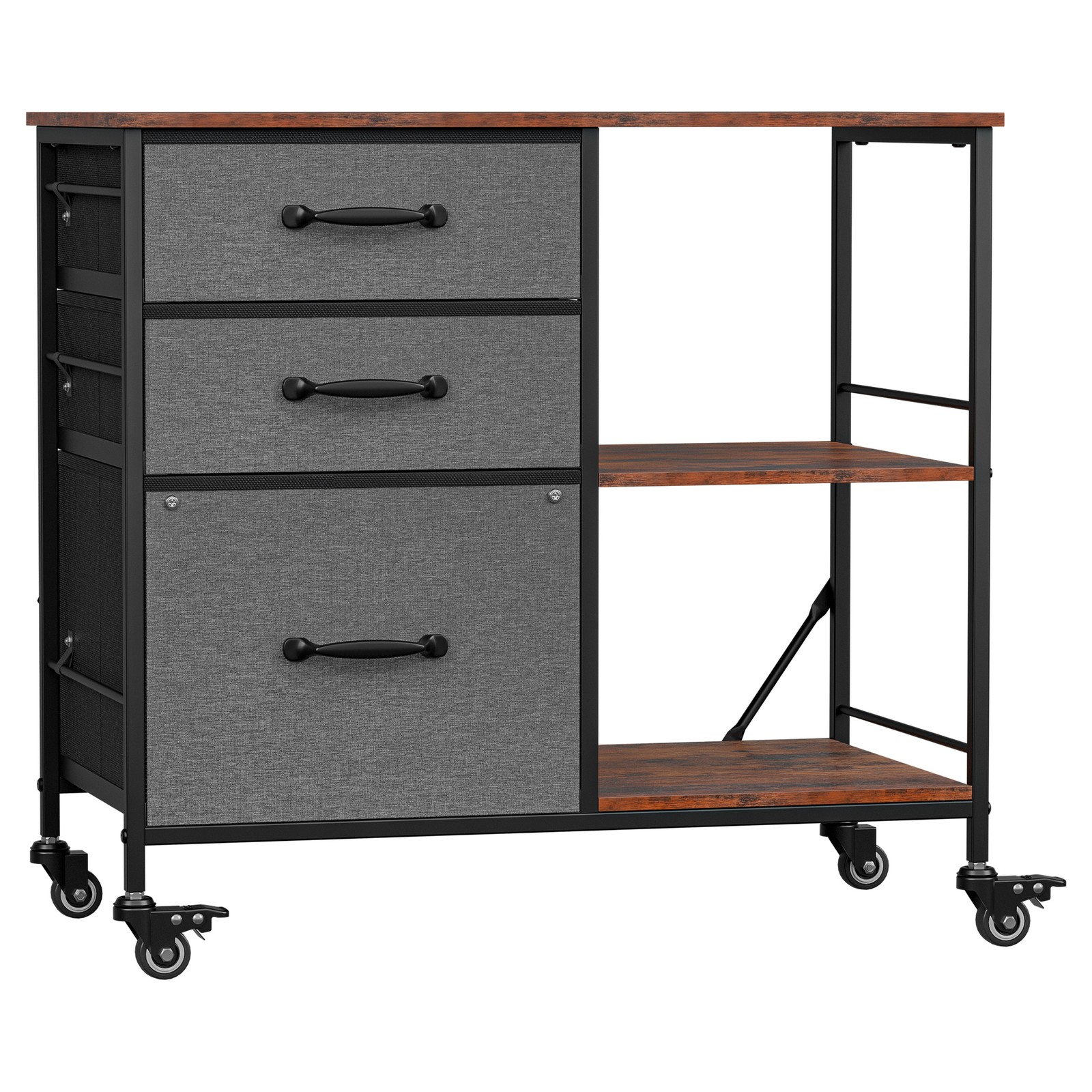 File Cabinet Rolling Printer Stand w/ Open Shelf Lateral Cabinet Dark Gray