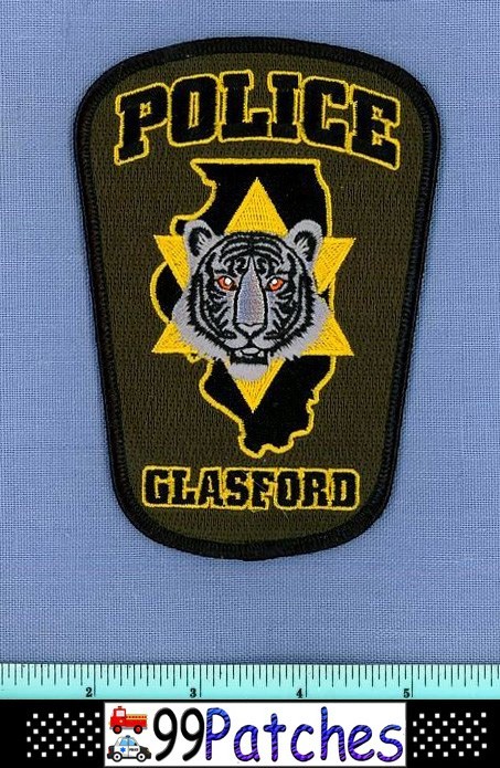 GLASFORD ILLINOIS Police Shoulder Patch TIGER CAT STATE SHAPE OUTLINE 7H