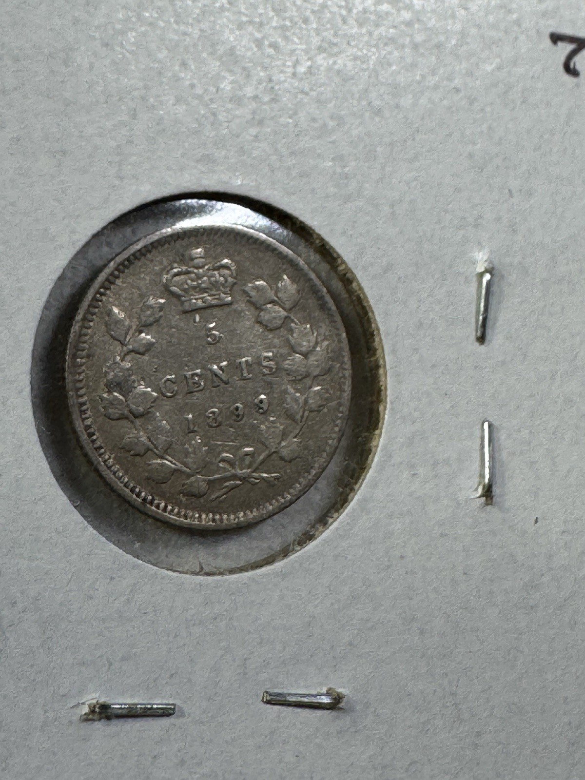 1899 Canada 5 Cents Small Silver Coin Cleaned