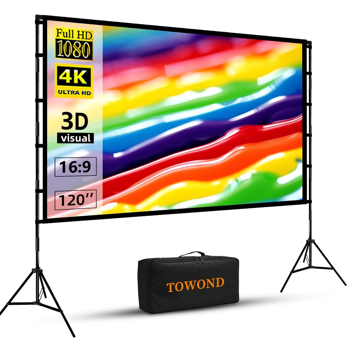 120 Inch Projector Screen Stand 4K HD 169 Foldable AntiCrease Indoor Outdoor