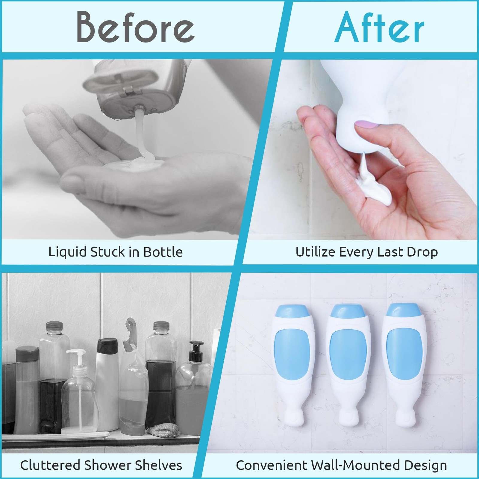 Squeezi 2 Unit Pack (Bright White) Wall Mounted Shower Dispenser and Organize...