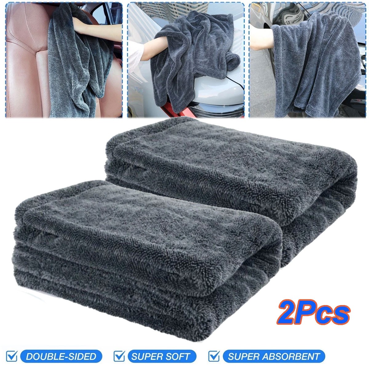 2X 24*35" Water Absorbing Car Wash Microfiber Drying Towel Twisted Loop 1500GSM