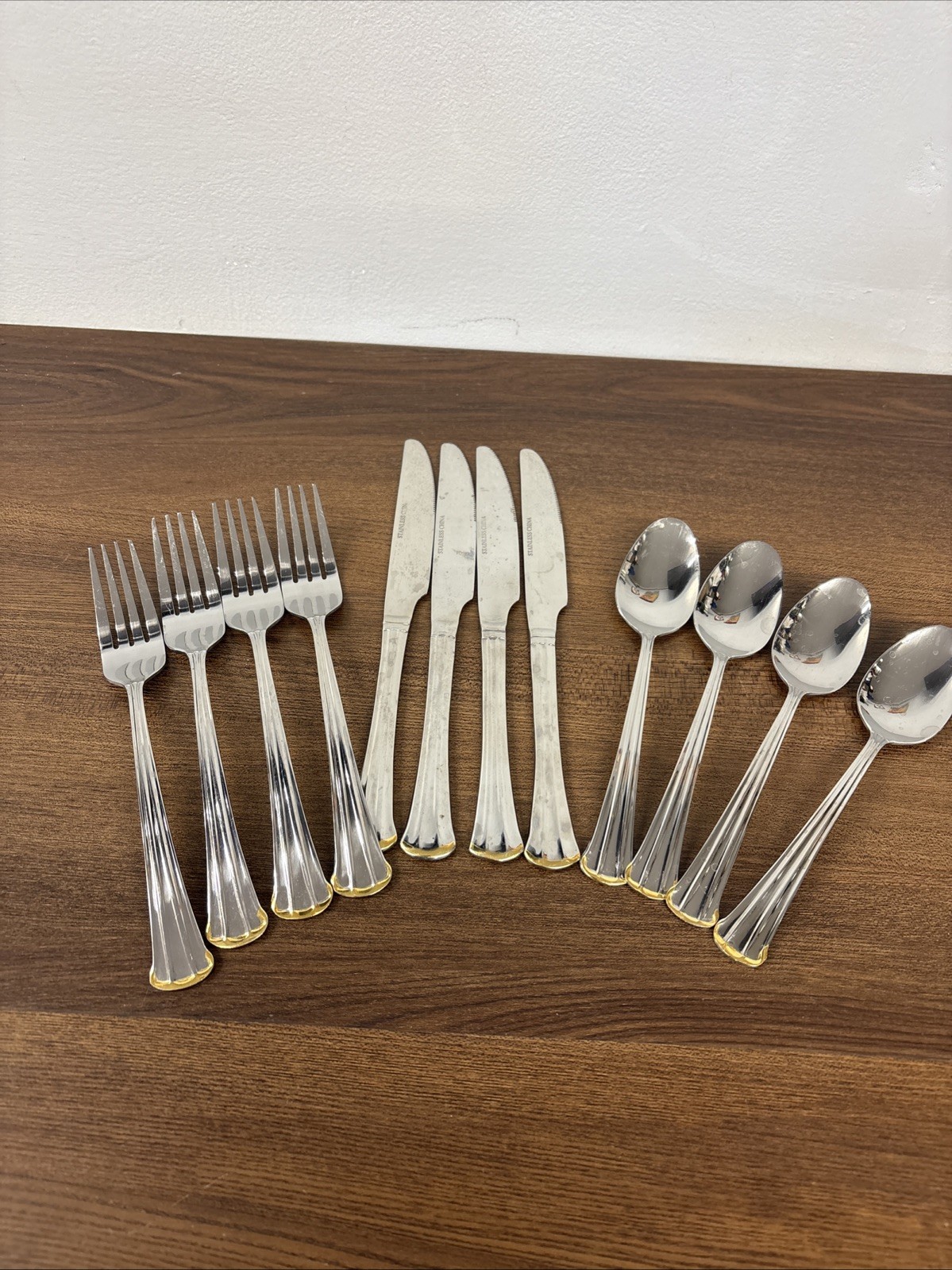 12 Pc Set Of Stainless Steel Faux Gold Tipped Flatware Set