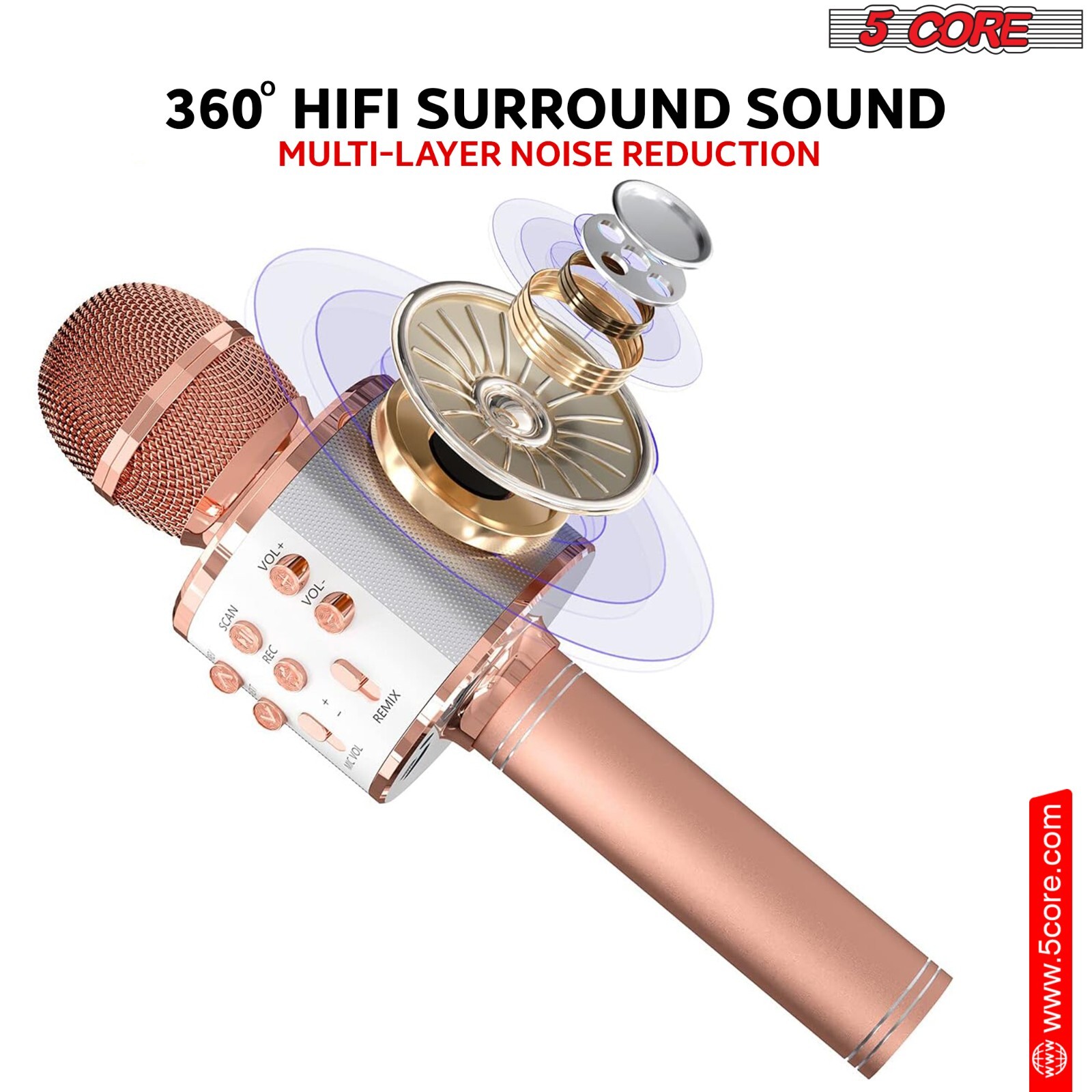 5 Core Microphone Wireless Karaoke Mic with Speaker Portable Bluetooth Microfono