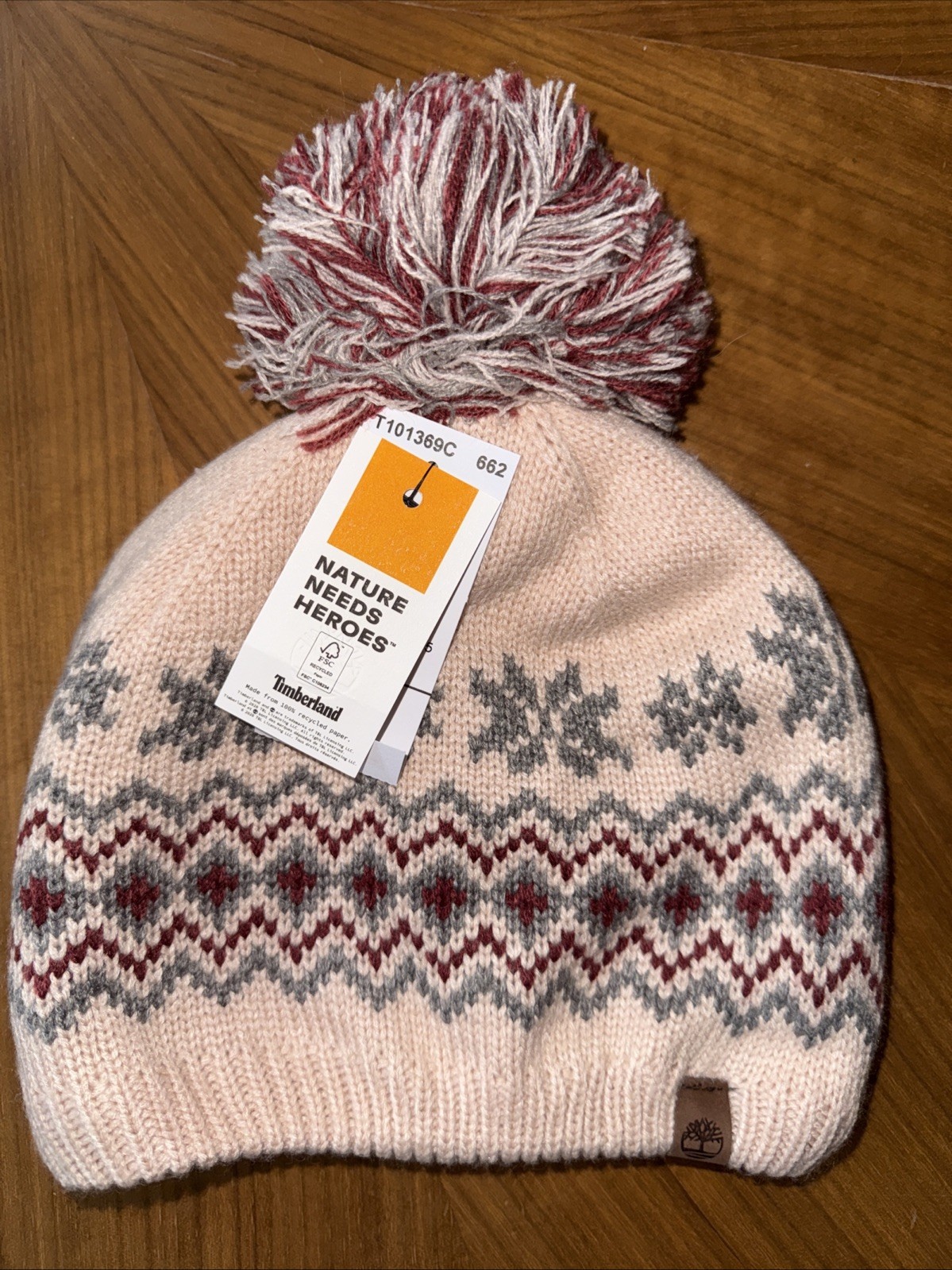 Timberland Womens Beanie Pink Soft Lining Bobble Pompom Snowboard Ski Hiking