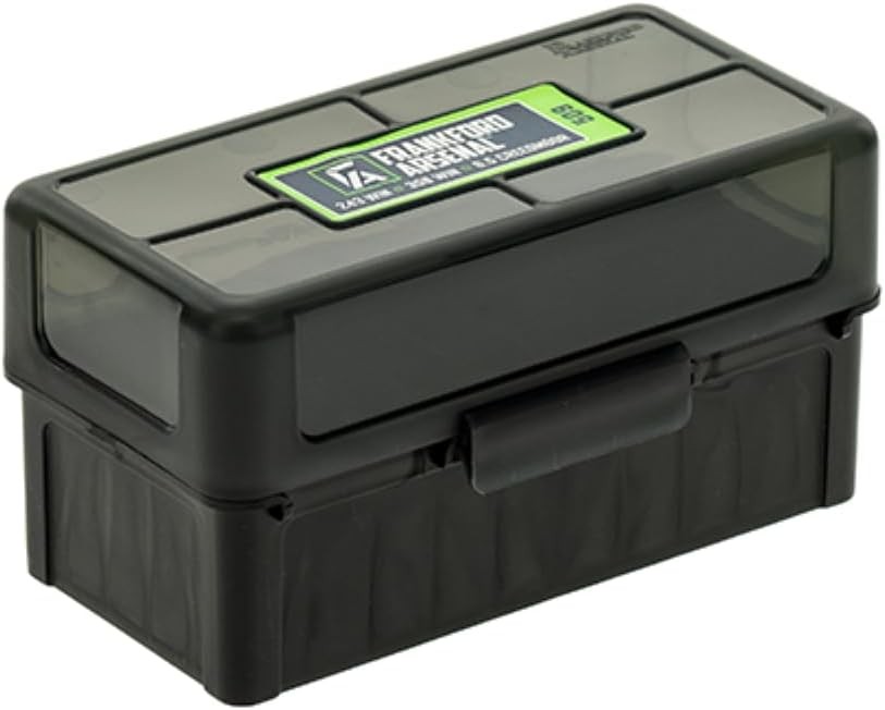 Frankford Arsenal Hinge-Top Ammo Boxes with True Mechanical 50 Count, black
