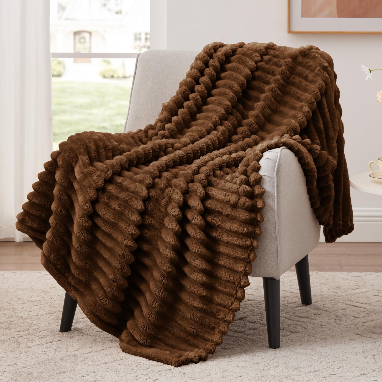 Fleece Throw Blanket for Couch or Bed - 3D Stripe Jacquard Decorative Blanket...