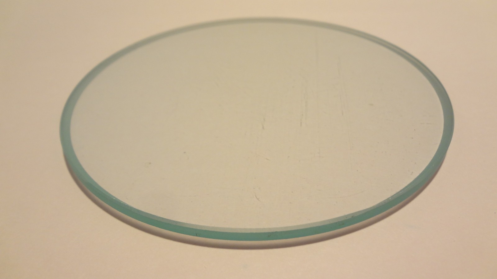 LARGE CLEAR GLASS MICROSCOPE  STAGE PLATE 106.5MM DIAM X 4.7MM THICK **NEW**