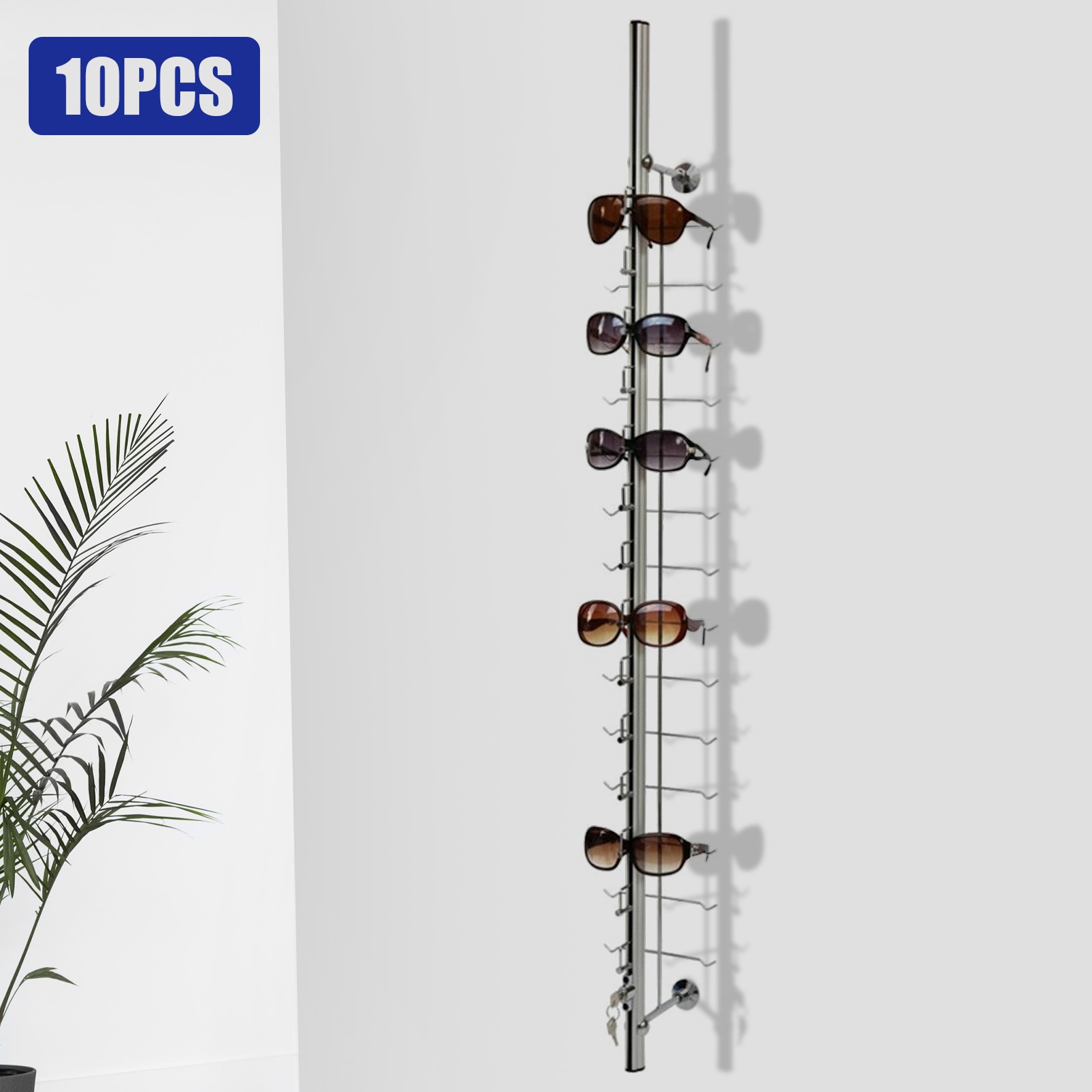 10 Pcs Aluminium Lockable Eyewear Eyeglasses Sunglasses Display Rod Frame Rack