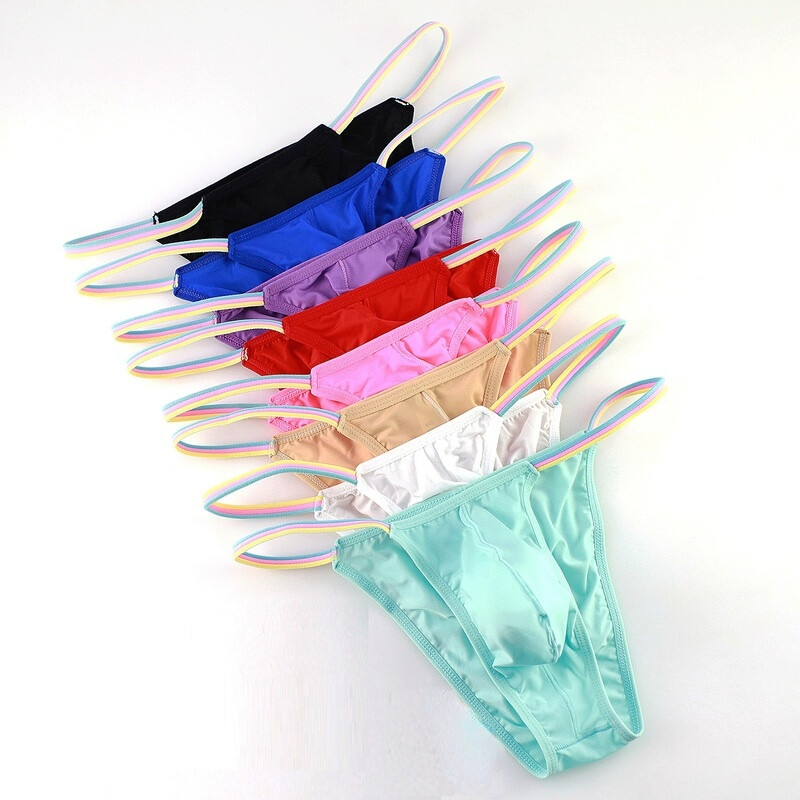 Men Ultra Thin Sexy Pouch Ice Silk Briefs Underwear Low Waist U Convex Bikini