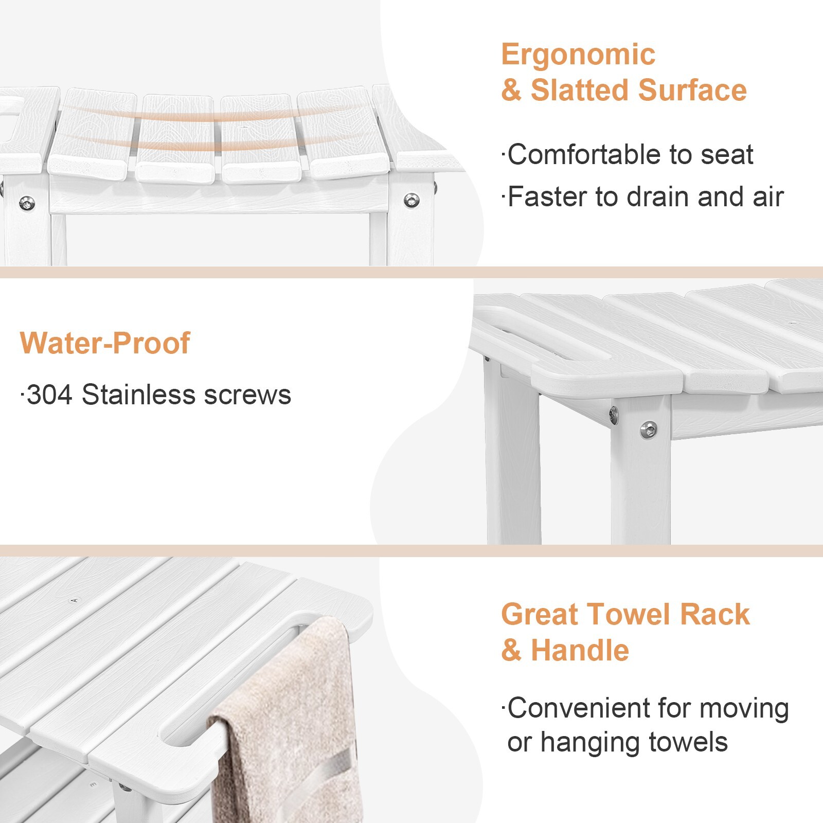 HDPE Shower Bench Inside Shower Stool with Space-Efficient Storage Shelf