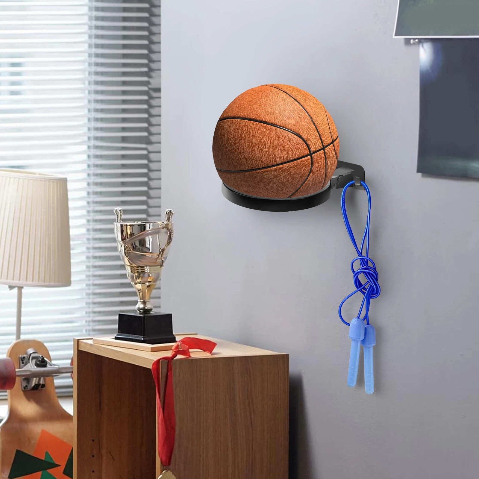 2PCS Black Durable Wall Mounted Polypropylene Basketball Storage Rack Holder