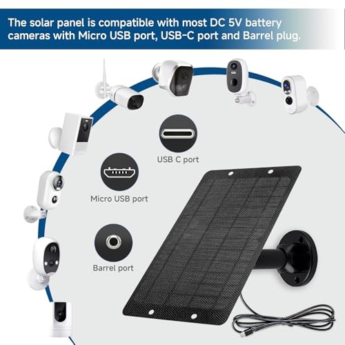 6W 5V Solar Panel with Type-C, Micro USB & Barrel Connectors, Universal Camera