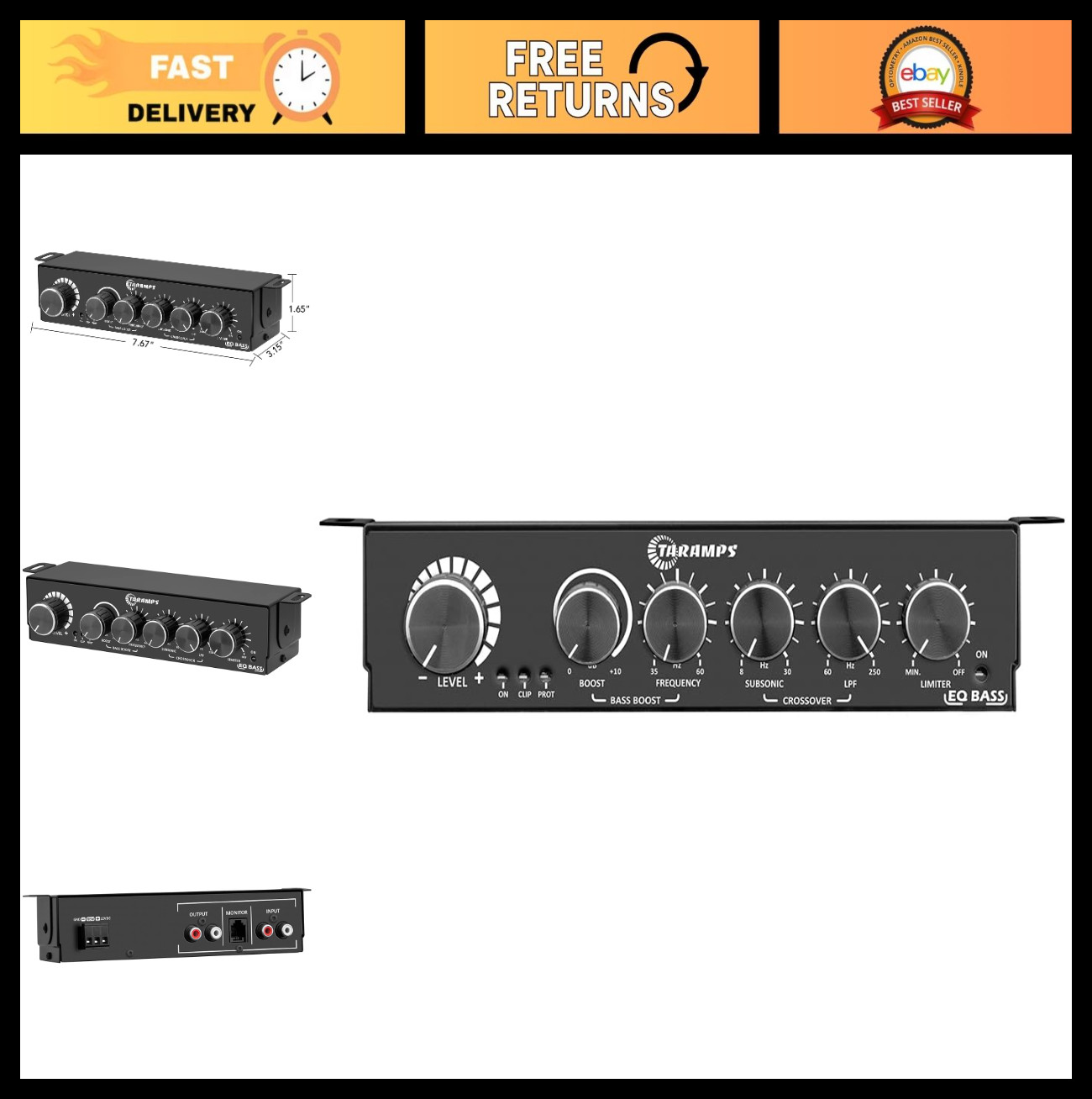 Digital Audio EQ Bass Controller, RCA Input/Output, Adjustable Volume, 250Hz Res