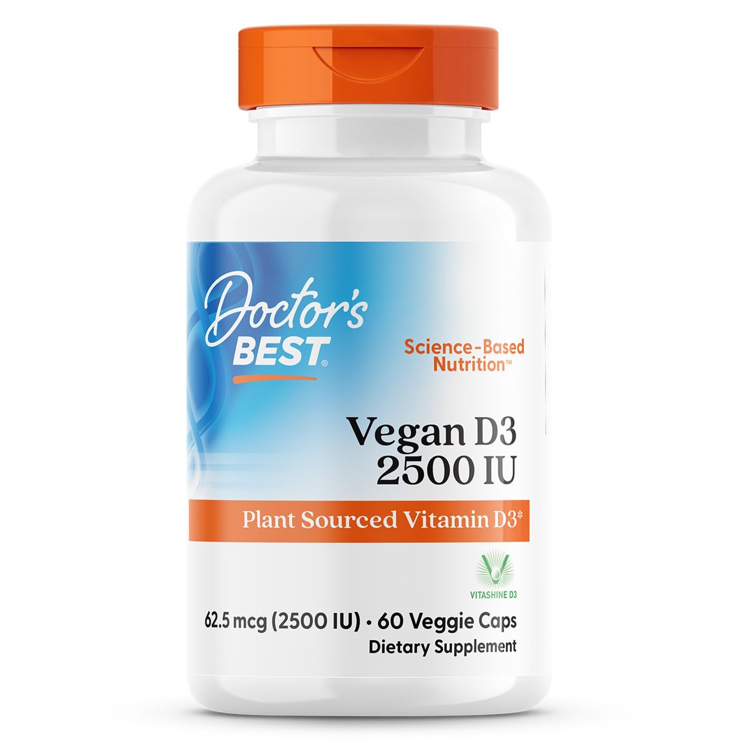 Doctors Best Vegan Vitamin D3 2500 IU Veg Caps 60 Count (Pack of 1), No Color