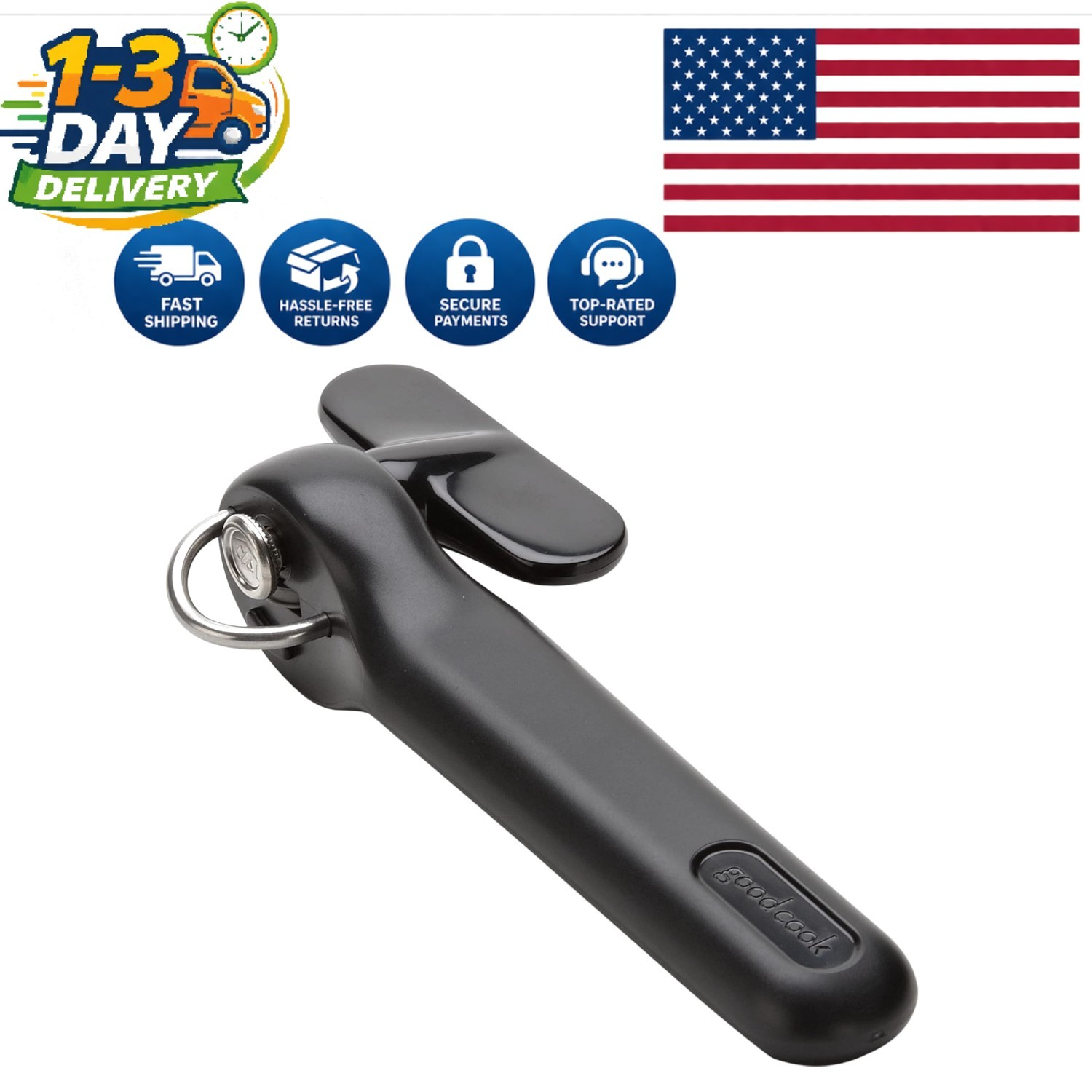 Compact Safe Cut Can Opener - Manual, Stainless Steel, No Sharp Edges for Safety