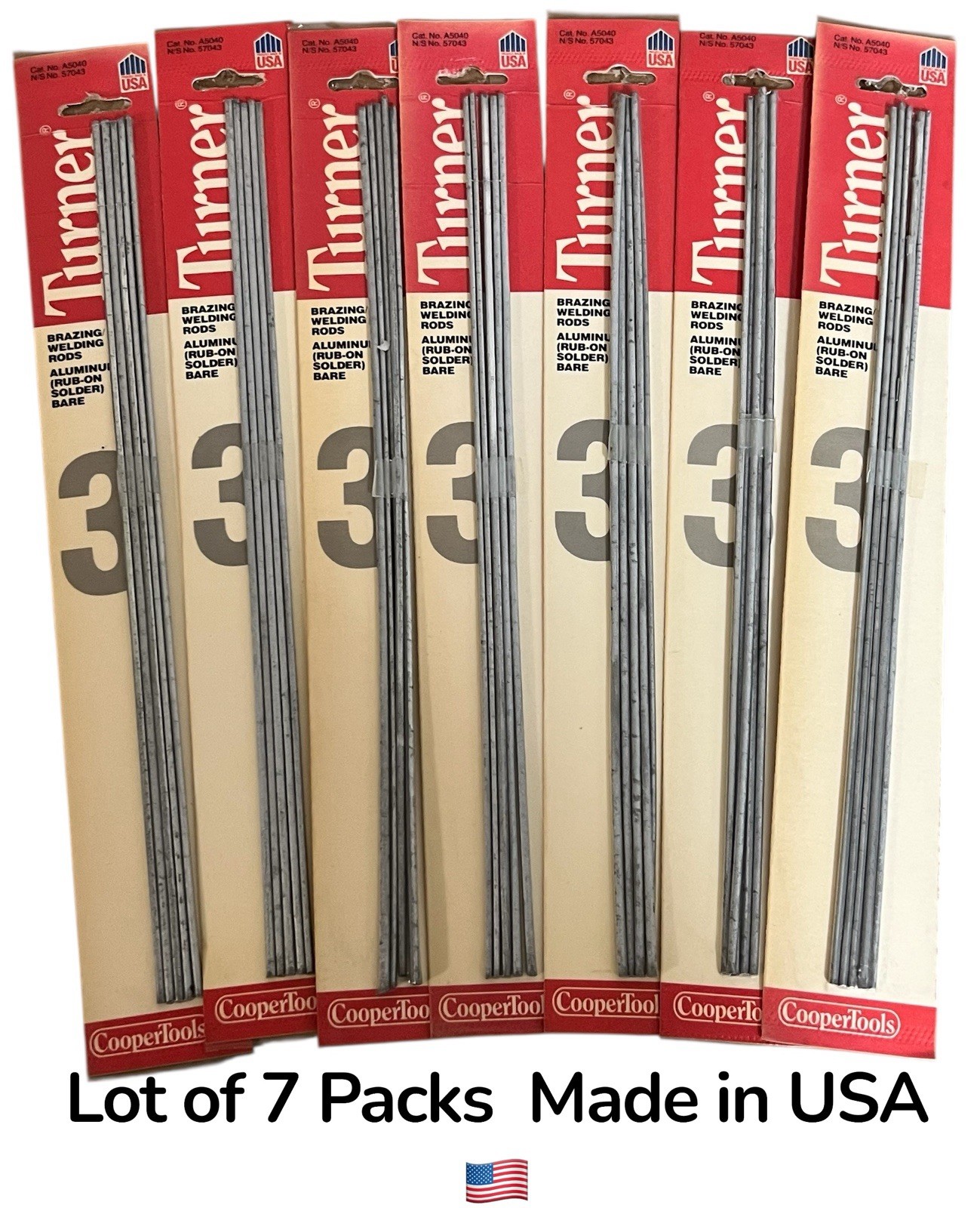 Turner A5040 Welding Brazing Rod Aluminum Bare Made in USA 35 Rod( 7 Packs ) Nos