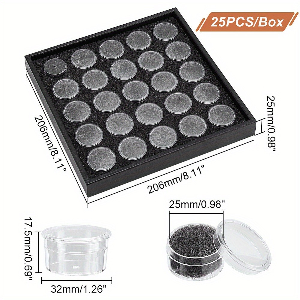 1Set 25pcs Diamond Gemstone Display Box Clear Small Round Plastic Beads