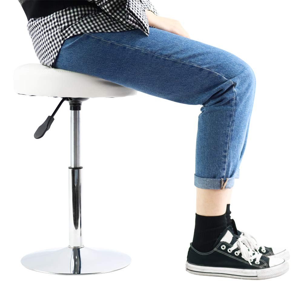 Adjustable Swivel Barstool, White, PU Leather, 32cm Diameter, 220lbs Maximum ...
