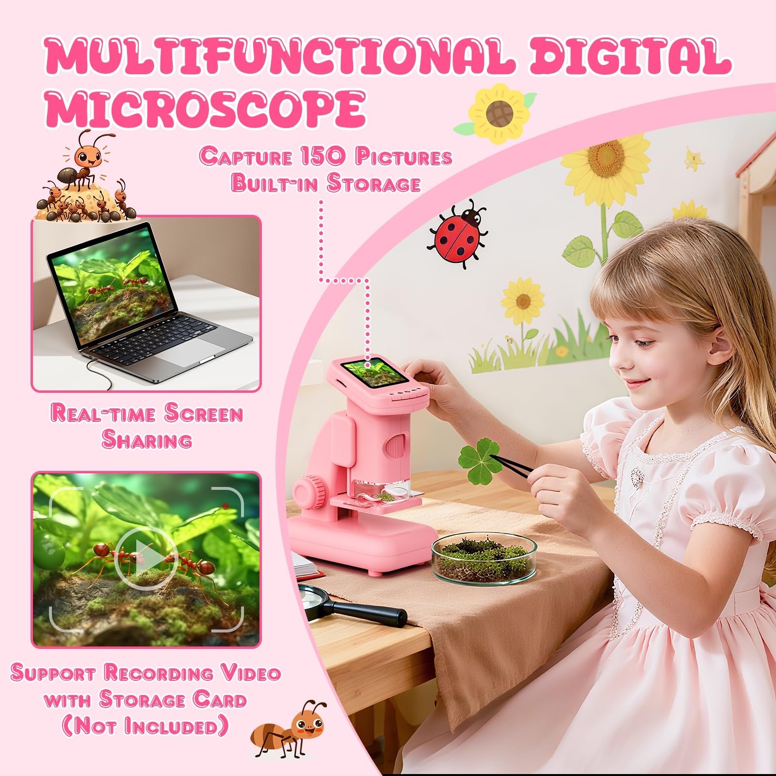 1200X Microscope for Kids, 2 in 1 Handheld & Desktop Digital Microscope with...