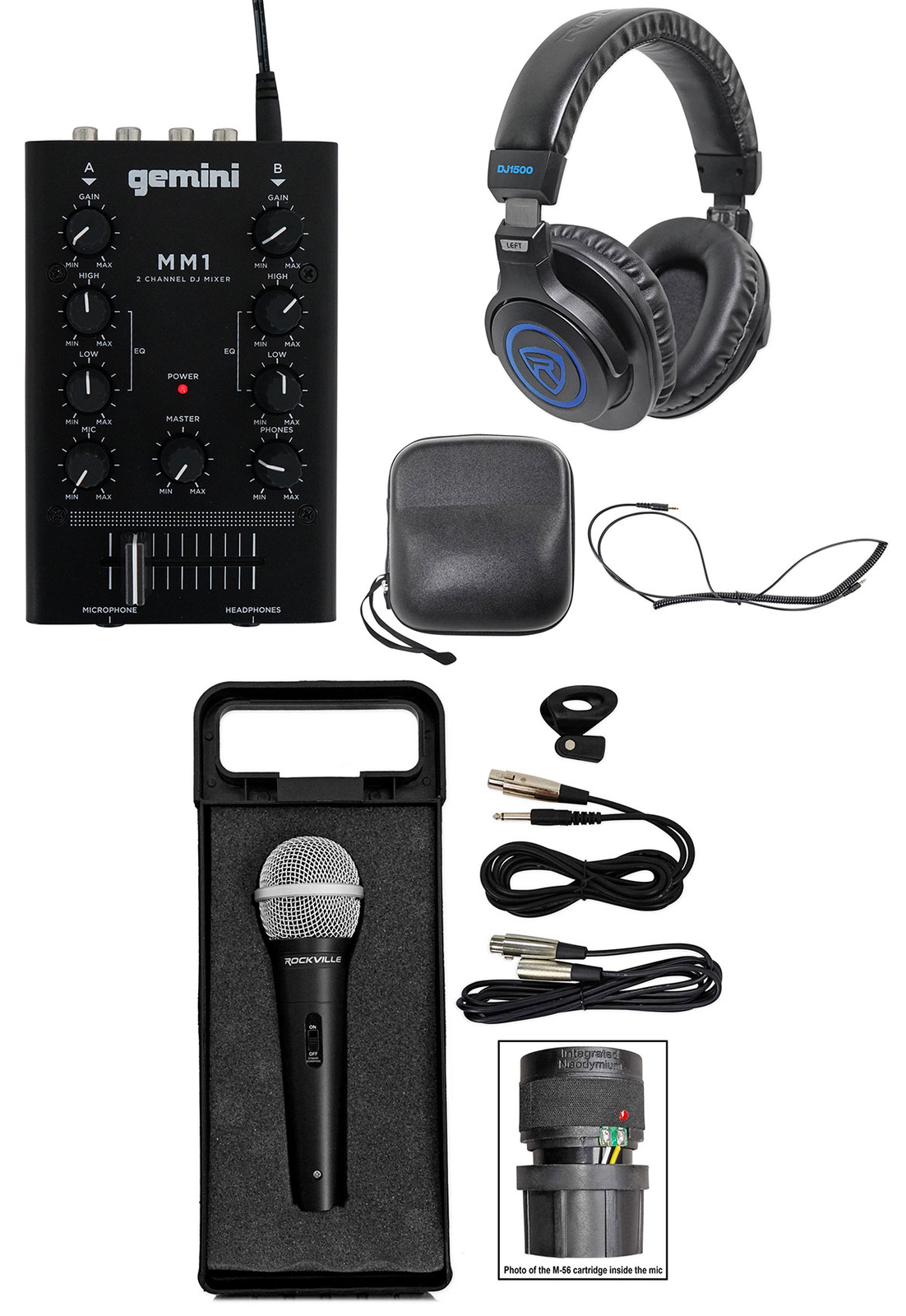 Gemini MM1 Pocket-Sized 2-Channel DJ Mixer w/ 2-Band EQ+Microphone+Headphones