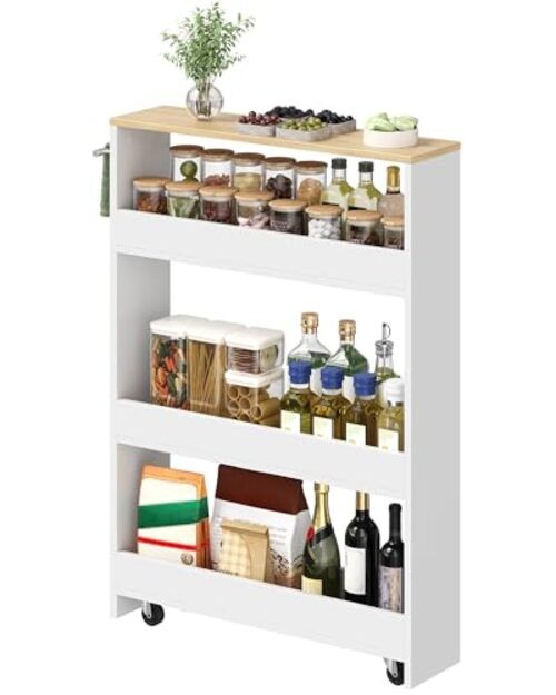 Slim Storage Cart with Wheels, 5.5" Narrow 4-Tier Rolling Cart, Multi-Purpose