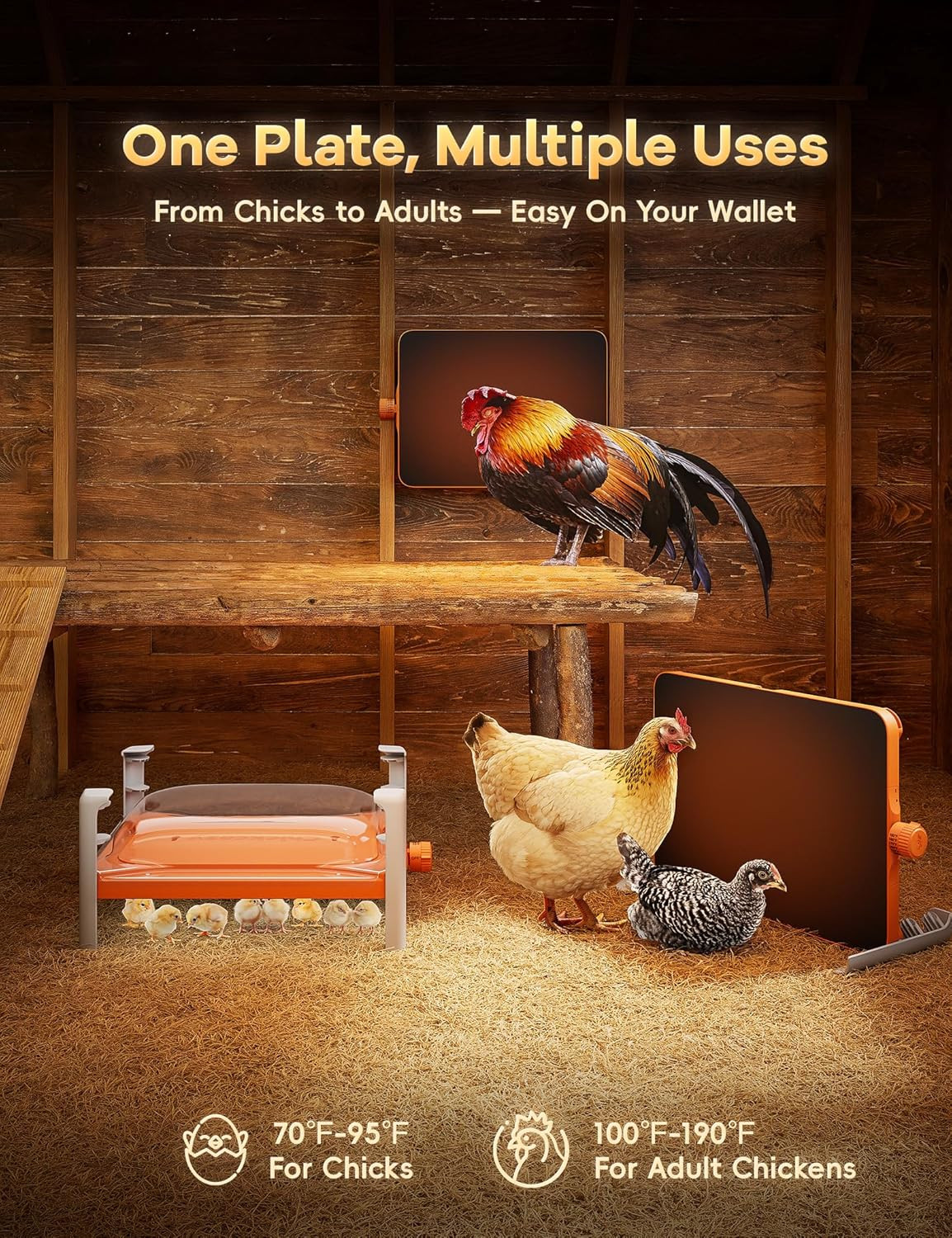 Smart Chicken Coop Heater, 200 Watts Chick Brooder Heating Plate Built-In Adapti
