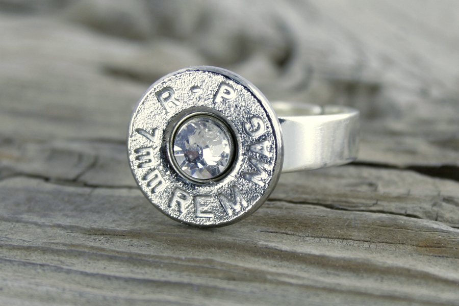 7mm Nickel Bullet Adjustable Ring, RP-7MM-N, Custom, Bullet Jewelry, FREE SHIP