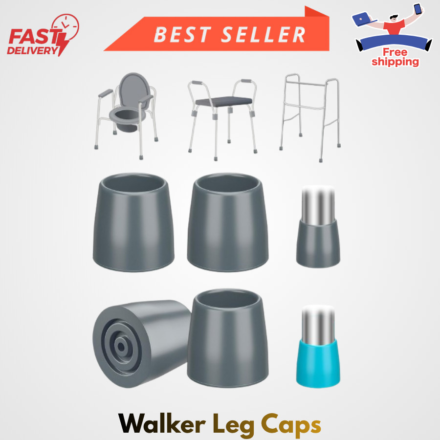 Pack of 4 Walker Tips 1 1/8in Rubber Non-Slip Replacement Feet w/ Metal Washer