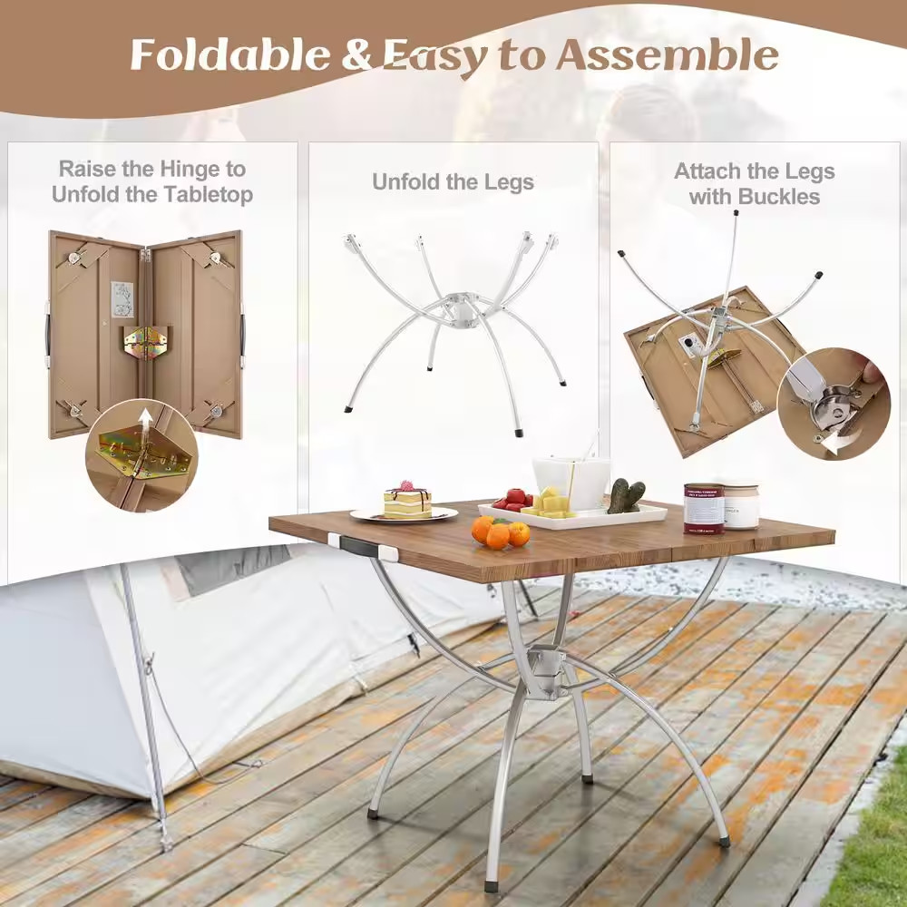 2 Pack 24 In. Square Metal Frame Folding Camping Table