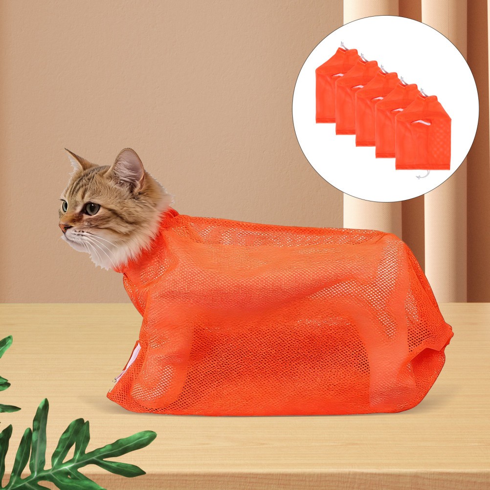 5 PCS Pet Shower Net Bag Washing Cat Grooming for Bath Adjustable