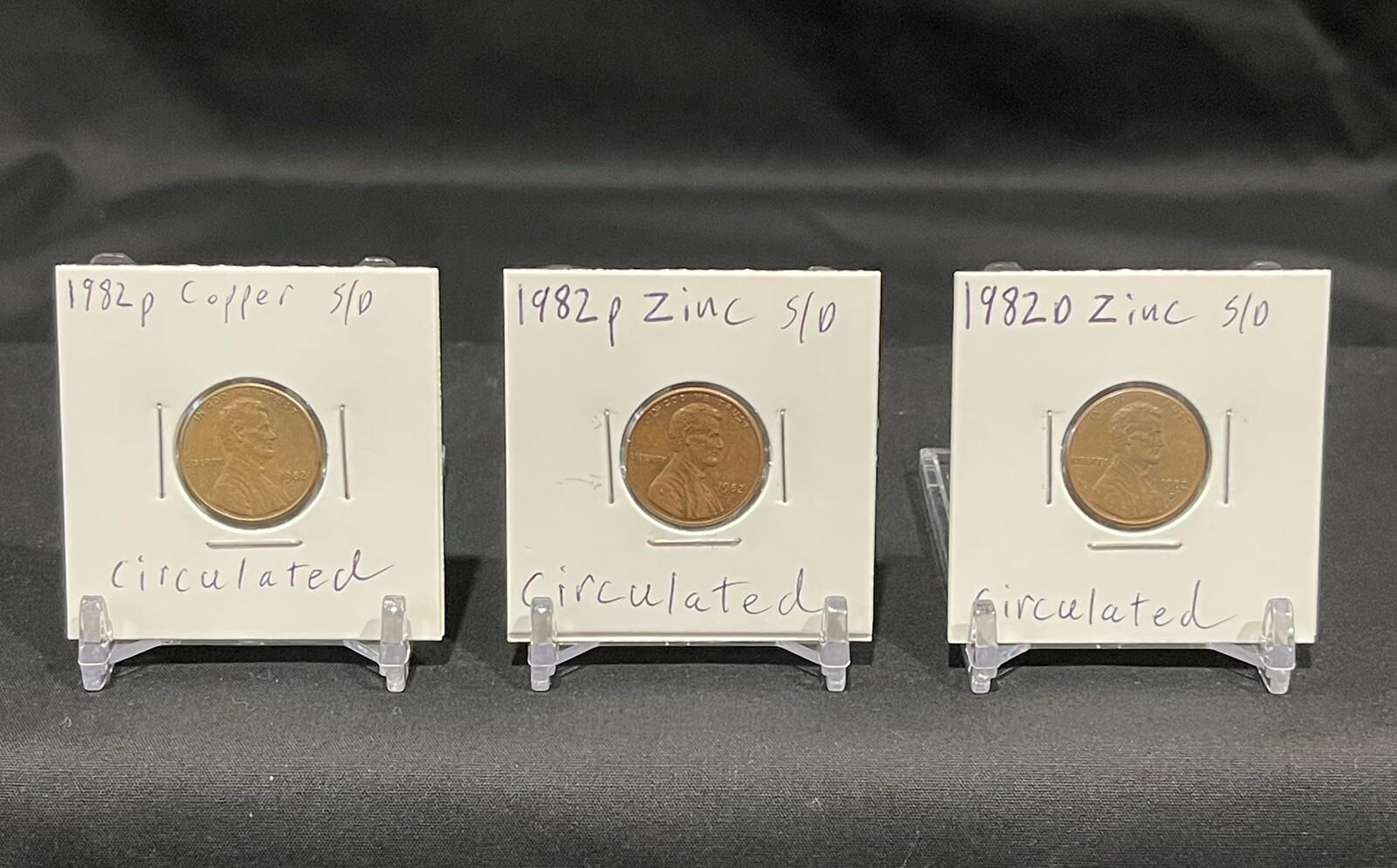 1982 P,D Zinc,Copper Lincoln Cent Complete (SMALL DATE) Set (CIRCULATED) (3)