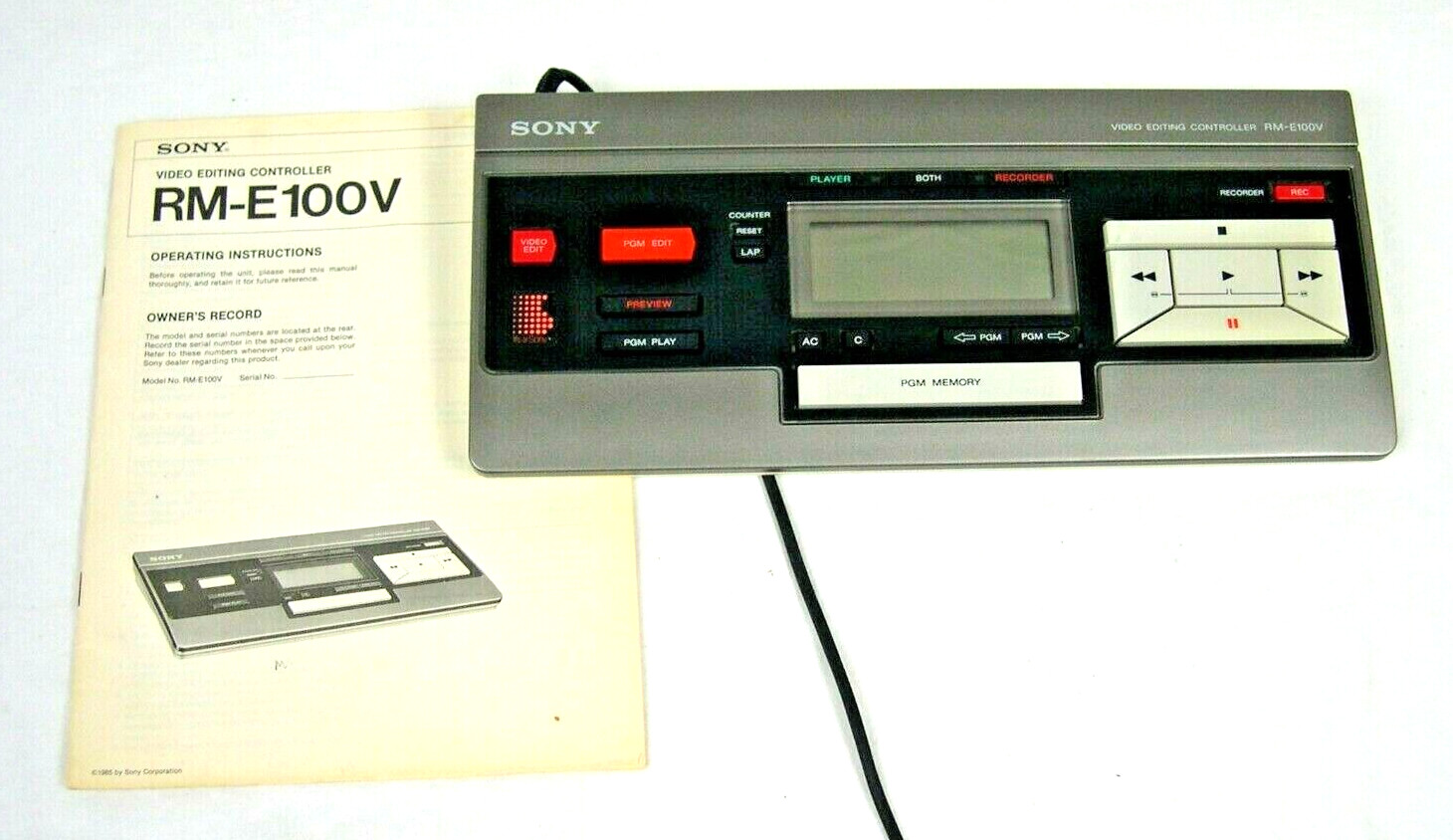 Sony RM-E100V Video Editing Controller and manual