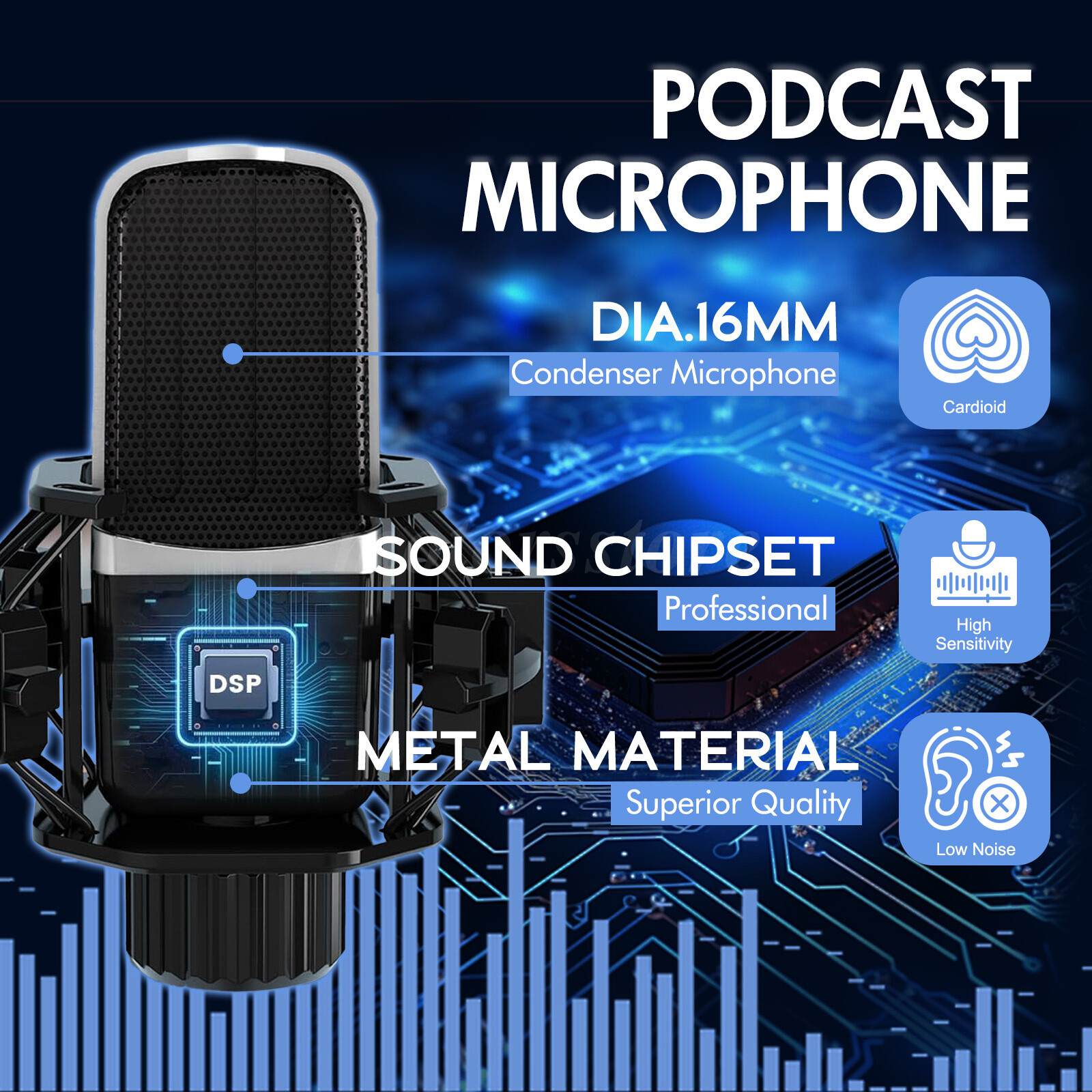 Professional Condenser Microphone Kit Complete Set For Podcast Studio Recording