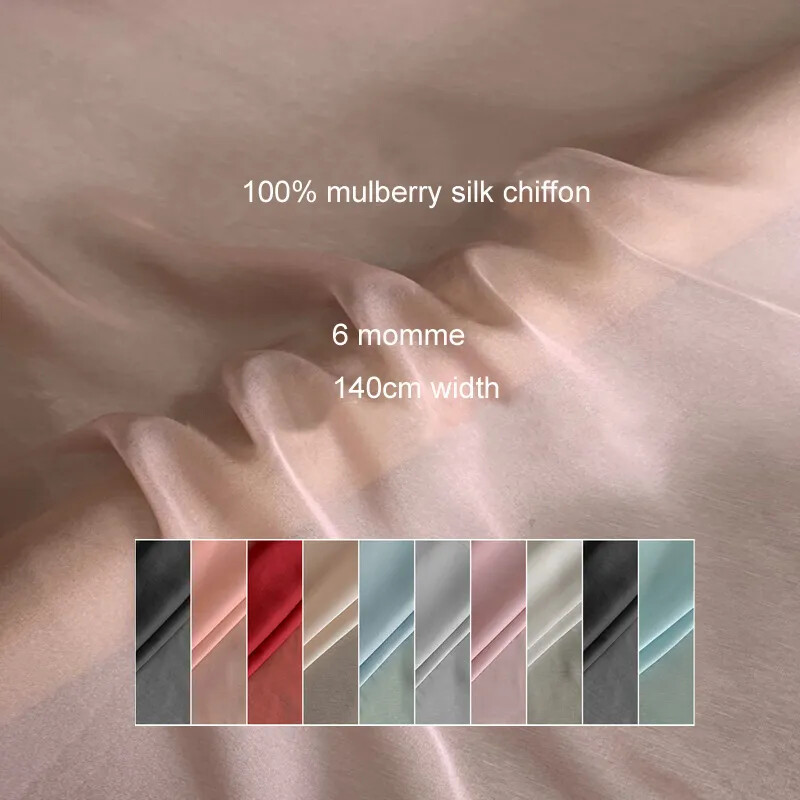 Pure Silk Chiffon 55'' By Yards Mulberry Silk Chiffon Fabric Lining Scarf Gauze