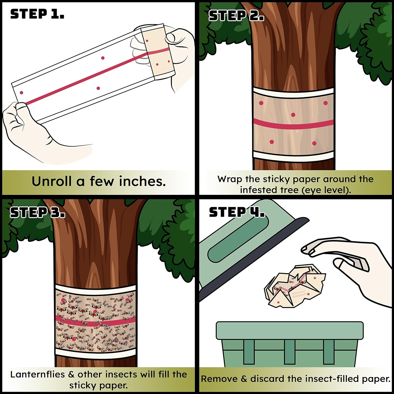 , Spotted Lantern Fly Tree Trap - 4 Rolls (30 Feet Each Roll) - Lanternfly Tree