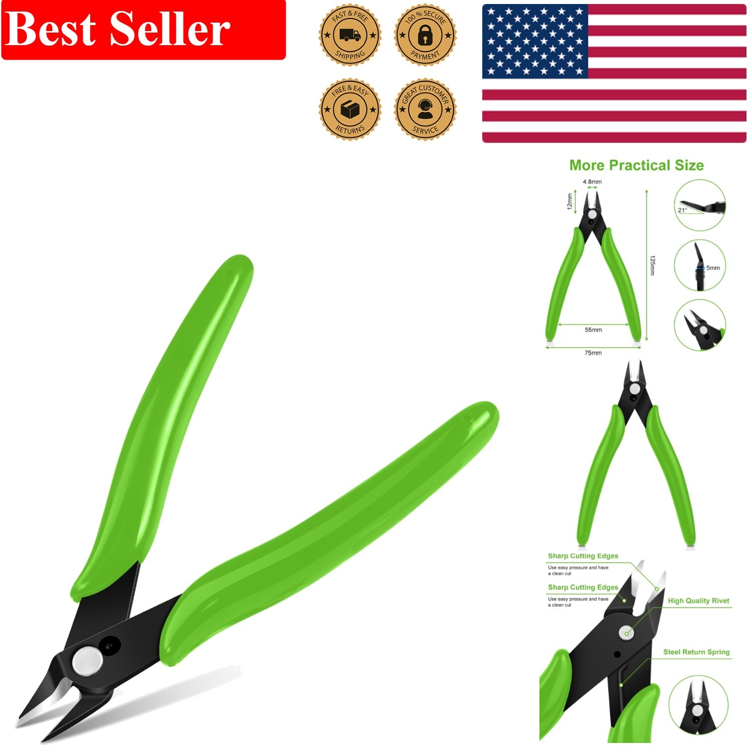 Versatile Wire Cutter - Safe Flush Cutters with PVC Grip for Jewelry Making