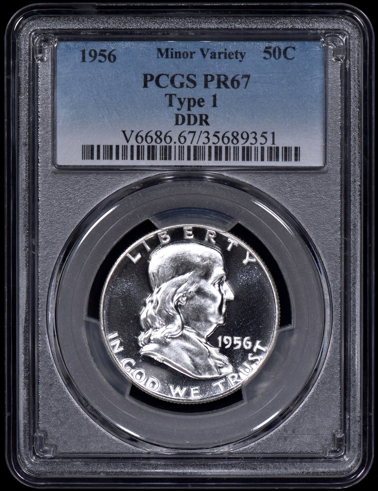 1956 Type 1 Proof Franklin Half Dollar 50c DDR PCGS PR67