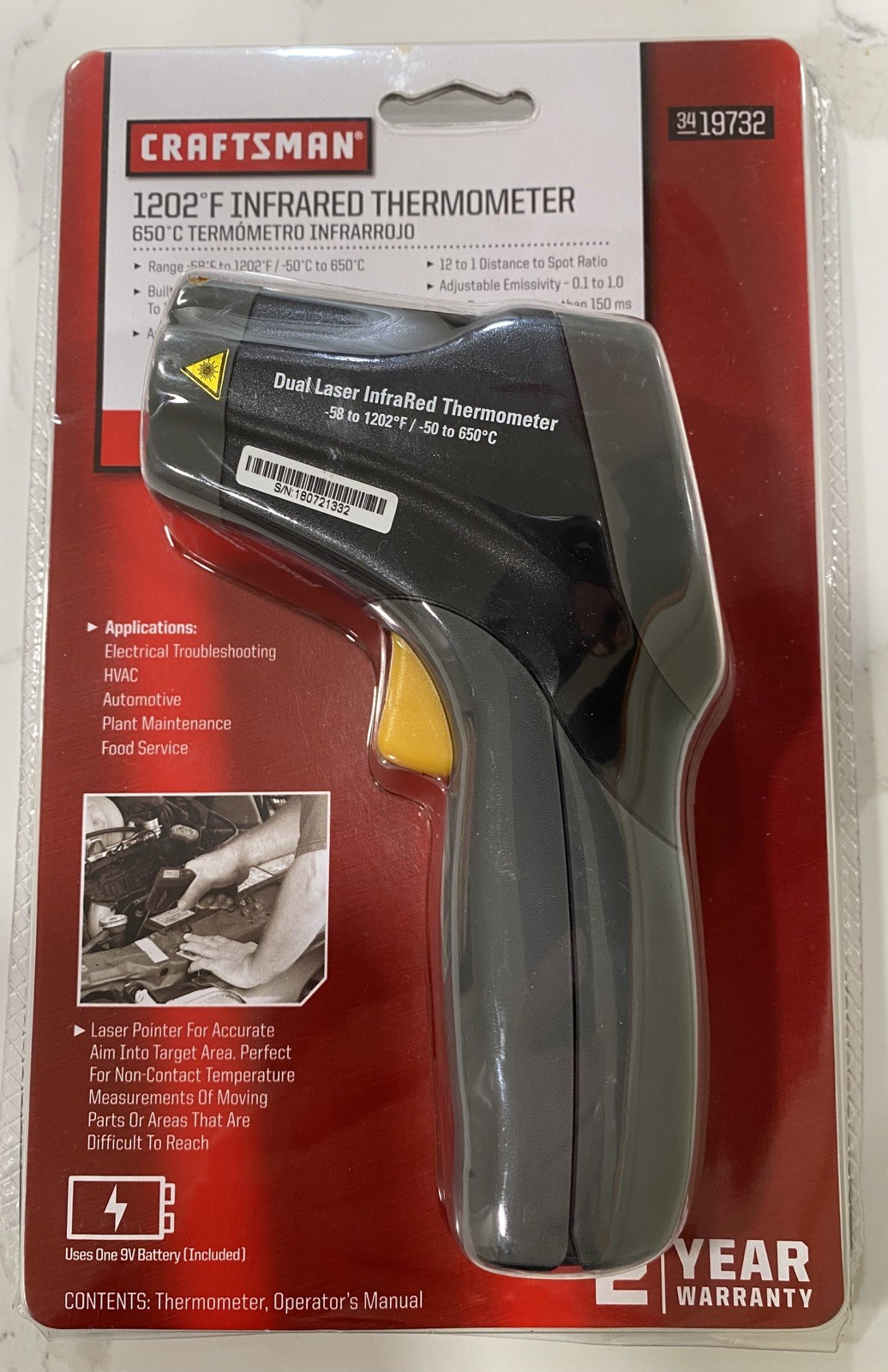 Craftsman 34 19732 Infrared Thermometer Gun -58 to +1202 F, New Sealed Package