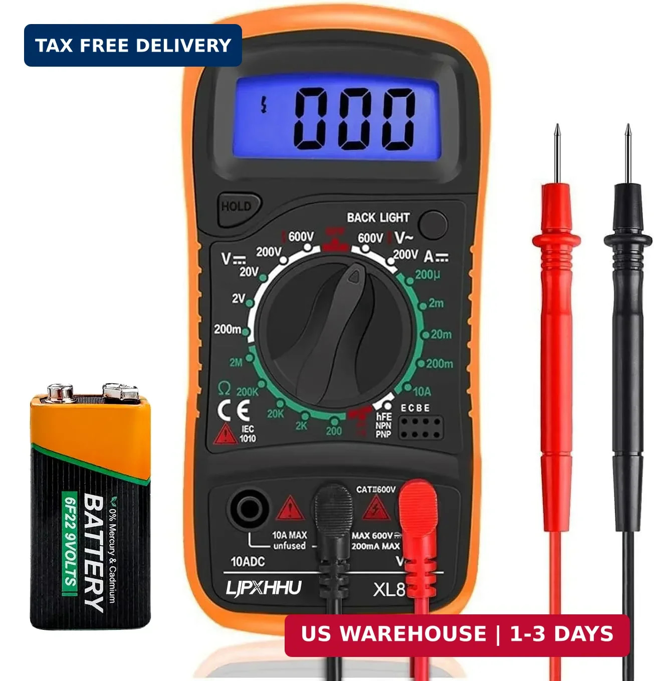 Digital Multimeter Voltmeter Battery Voltage Multi Tester Continuity Ohm Volt...