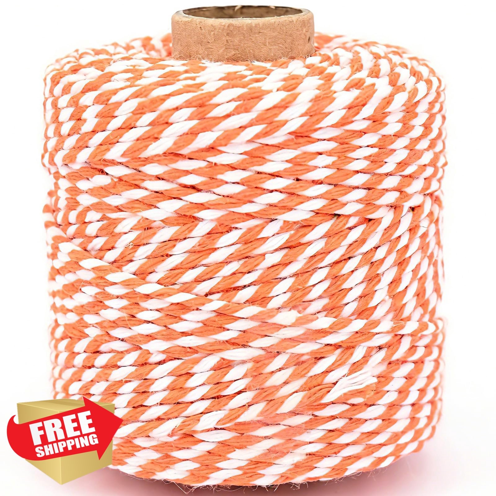 Orange White Cotton Twine String, 164ft, 2mm Thick